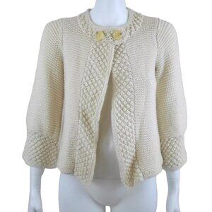 525 America Ivory Open Crop Swing Cardigan Textured Knit 3/4 Bell Sleeve